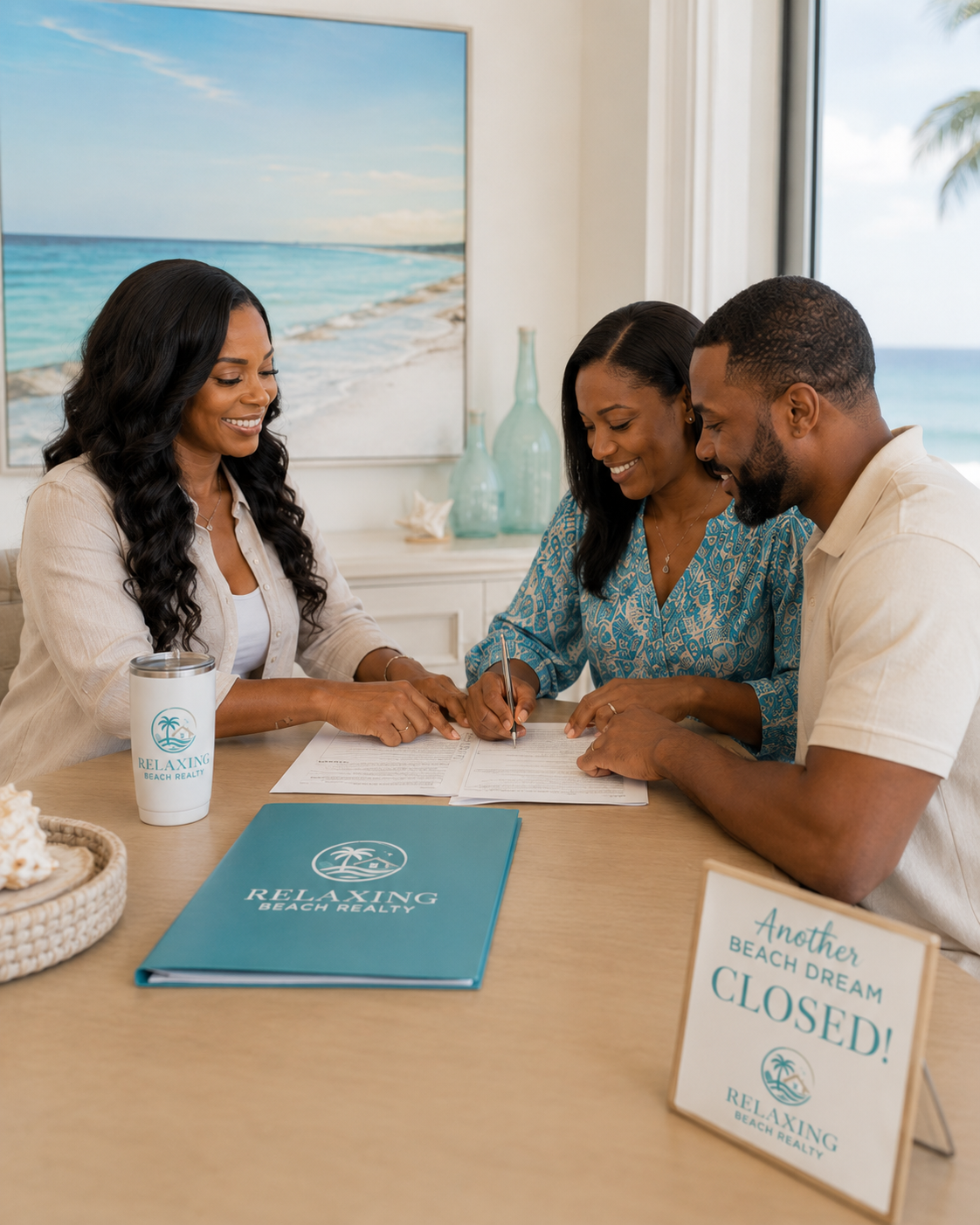 African American woman meeting with clients